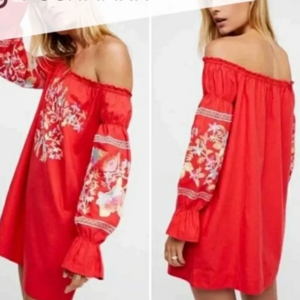 free people ♡ fleur du jour mini embroidered floral dress medium boho - Picture 2 of 13